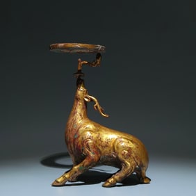 A Rare Gilt Bronze Sika Deer Lantern