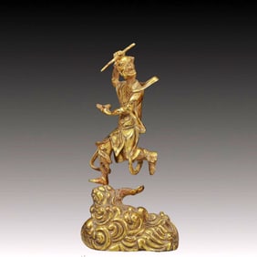 A Solemn Gilt Bronze Statue of Guru