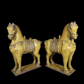A Pair of Rare Teadust Glazed Horse Ornaments