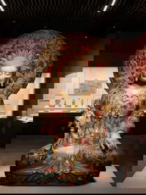 A Solemn Marble Painted Color Statue of Sakyamuni