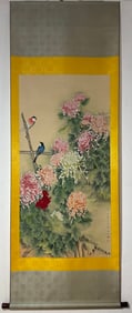 A Chinese Vertical Scroll Ink Painting of Flower and Bird on Paper