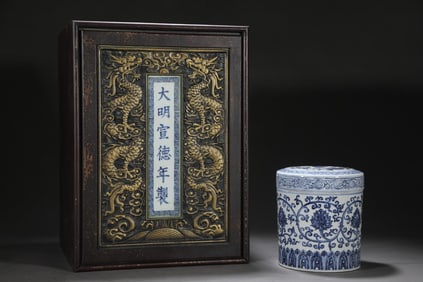 An Exquisite Blue and White Lotus Pattern Box