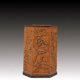 An Exquisite Bamboo Landscape and Figure Pattern Brush Pot