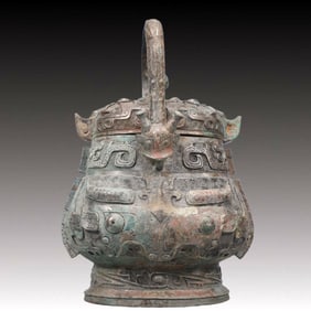 A Precious Bronze Beast-Face Pattern Pot ,With Inscription