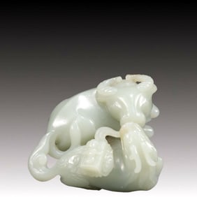 An Exquisite Greenish Jade Animai Ornament
