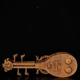 A Rare Gilt Bronze Auspicious Beast Pattern Qin Ornament
