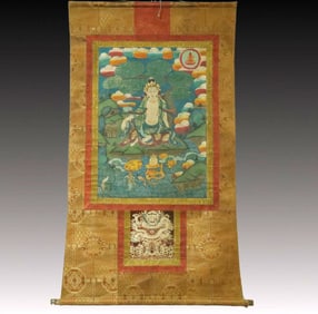 A Rare Brocade Painted Color Statue of Avalokitesvara Tangka