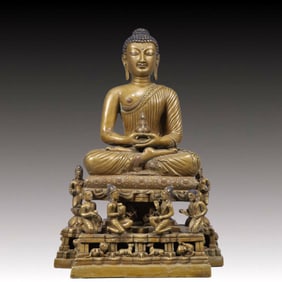 A Solemn Gilt Bronze Statue of Sakyamuni, With Inscription