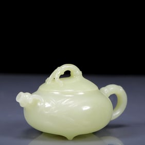 An Exquisite White Jade Bamboo Pattern Teapot