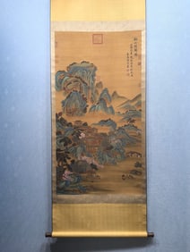 A Chinese Vertical Scroll Ink Painting of Landscape on Silk