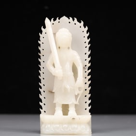 An Exquisite White Jade Statue of Mammon