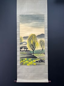 A Chinese Vertical Scroll Ink Painting of Landscape on Paper