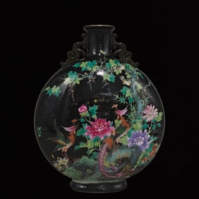 An Exquisite Enamel Peony and Phoenix Pattern Double-Ears Vase,with Poem