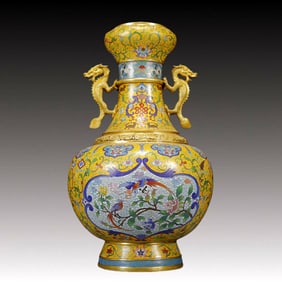 A Huge Cloisonne Flower and Bird Pattern Dragon-Ears Censer