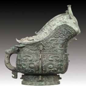 A Rare Bronze Beast-Face Pattern Ewer with Cover ,With Inscription