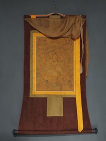 A Rare Brocade Painted Color Statue of Manjusri Tangka