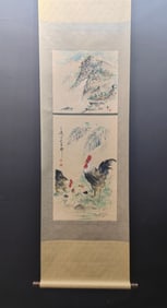 A Chinese Vertical Scroll Ink Painting of Rooster on Paper