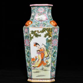 A Rare Famille-Rose Painted Gold Figure Pattern Vase