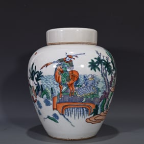 An Exquisite Doucai Character and Story Pattern with Cover Jar