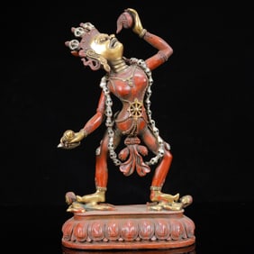 A Solemn Gilt Bronze and Silver Statue of Chakrasamvara