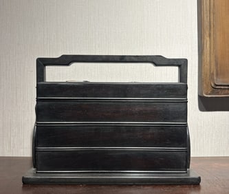 A Rare Zitanwood Flower and Bird Pattern Lunch Box,Inlaid Gems