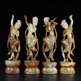 A Set of Fine White Jade Figure Ornaments