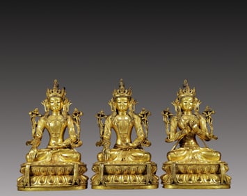 A Set of Solemn Gilt Bronze Statue of Tara