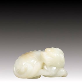 An Exquisite White Jade Unicorn Ornament