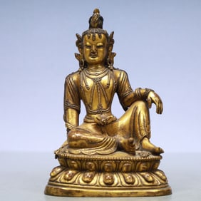 A Solemn Gilt Bronze Statue of Avalokitesvara