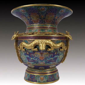 A Huge Cloisonne Beast-Face Pattern Beast-Ears Vase