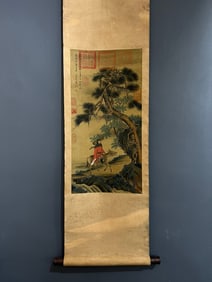 A Chinese Vertical Scroll Ink Painting of Figure Riding Horse on Silk