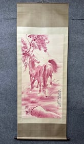A Chinese Vertical Scroll Ink Painting of Horse on Paper