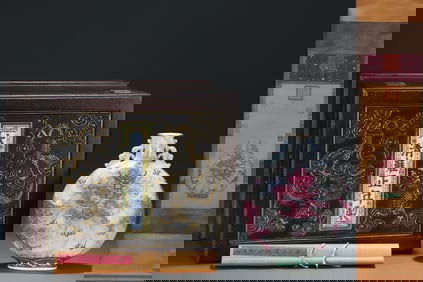 An Exquisite Ink Color Ruby Red Glazed Painted Gold Dragon Pattern Double-Ears Vase,with Vertical