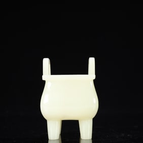 An Exquisite White Jade Double-Ears Four Legs Censer