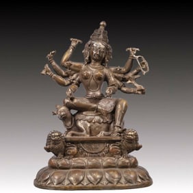 A Solemn Bronze Statue of Manjusri, With Inscription