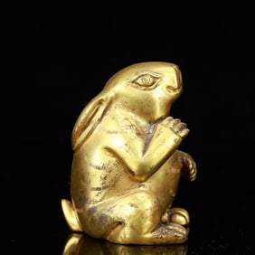 A Rare Gilt Bronze Rabbit Ornament