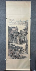 A Chinese Vertical Scroll Ink Painting of Landscape on Paper