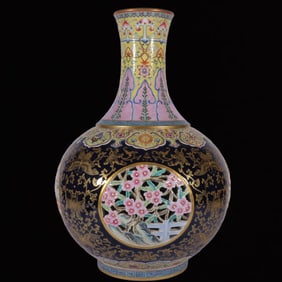 A Huge Famille-Rose Ji Blue Glazed Flower and Fruit Pattern Vase