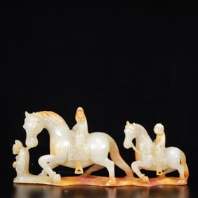 An Exquisite White Jade Figure Riding Horse Ornament
