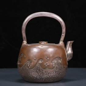 An Exquisite Bronze Cover Silver Teapot