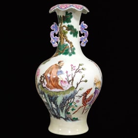 An Exquisite Famille-Rose Figure and Story Pattern Double-Ears Vase