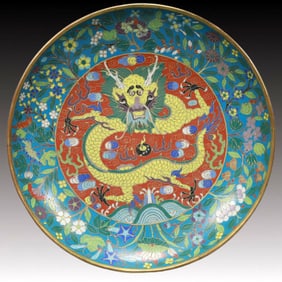 An Exquisite  Cloisonne Flower Dragon Pattern Plate