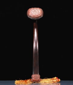 An Exquisite Zitanwood Bat and Peach Pattern Ruyi