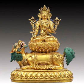 A Solemn Gilt Bronze Statue of Samantabhadra