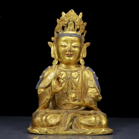 A Solemn Gilt Bronze Statue of Avalokitesvara