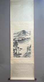 A Chinese Vertical Scroll Ink Painting of Landscape on Paper