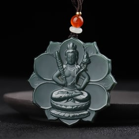 An Exquisite Cyan jade Statue of Bodhisattva Pendant