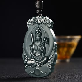 An Exquisite Cyan jade Statue of Bodhisattva Pendant