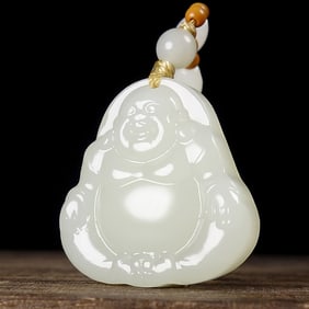 An Exquisite White Jade Statue of Maitreya Buddha Pendant