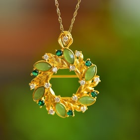 An Exquisite Sterling Silver-Gold Plated Inlaid Jasper Pendant,Inlaid Diamond